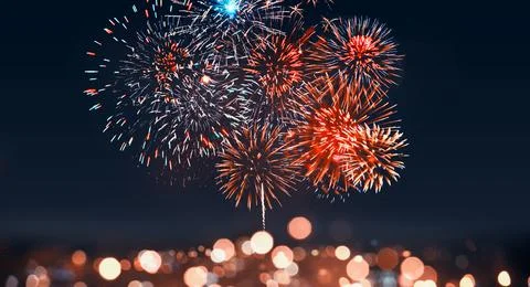 Abstract colored firework on dark sky. Celebration and anniversary concept Stock Photos