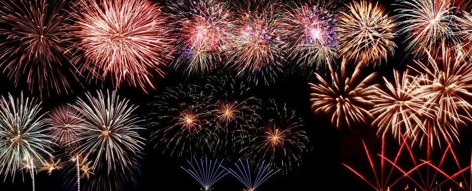 Abstract colored firework on dark sky. Celebration and anniversary concept 스톡 사진