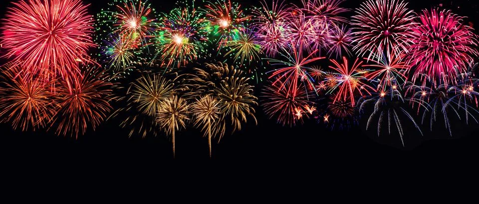 Abstract colored firework on dark sky. Celebration and anniversary concept 写真素材