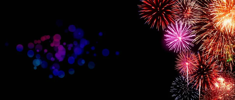 Abstract colored firework on dark sky. Celebration and anniversary concept Stock Photos