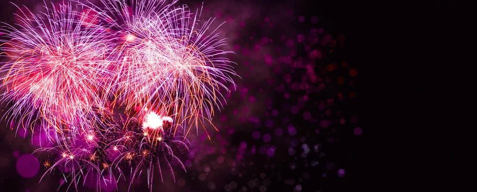Abstract colored firework on dark sky. Celebration and anniversary concept... Foto stock