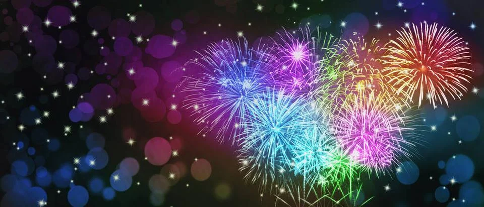 Abstract colored firework on dark sky. Celebration and anniversary concept... Foto stock