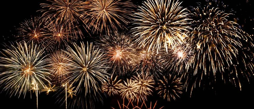 Abstract colored firework on dark sky. Celebration and anniversary concept... Stock Photos