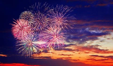 Abstract colored firework on dark sky. Celebration and anniversary concept... Stock Photos