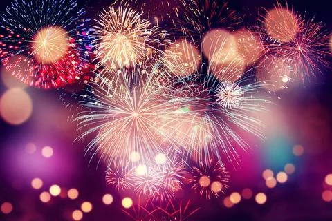 Abstract colored firework on dark sky. Celebration and anniversary concept... Stock Photos