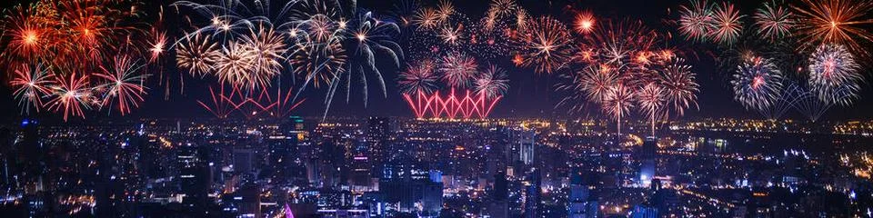 Abstract colored firework on dark sky. Celebration and anniversary concept... Foto stock