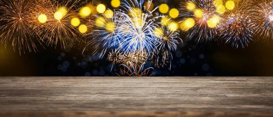 Abstract colored firework on dark sky. Celebration and anniversary concept... Stock Photos