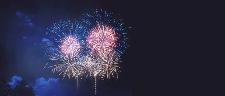 Abstract colored firework on dark sky. Celebration and anniversary concept... Stock Photos