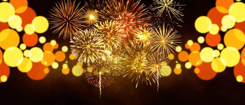 Abstract colored firework on dark sky. Celebration and anniversary concept... Stock Photos