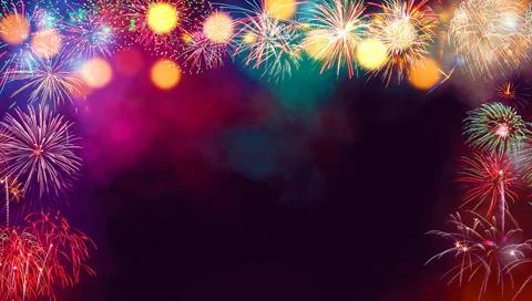 Abstract colored firework on dark sky. Celebration and anniversary concept... Foto stock