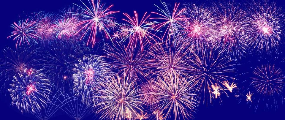 Abstract colored firework on dark sky. Celebration and anniversary concept... Foto stock