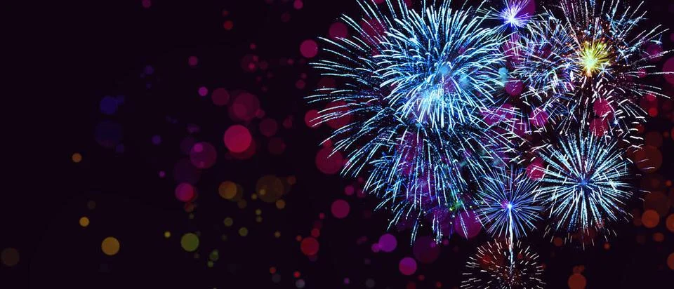 Abstract colored firework on dark sky. Celebration and anniversary concept... Foto stock