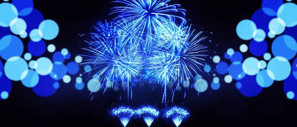 Abstract colored firework on dark sky. Celebration and anniversary concept... Stockfoto's
