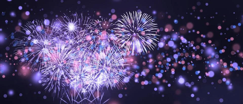 Abstract colored firework on dark sky. Celebration and anniversary concept... Stock Photos