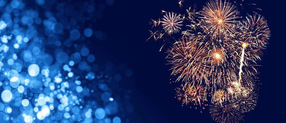 Abstract colored firework on dark sky. Celebration and anniversary concept... Foto stock
