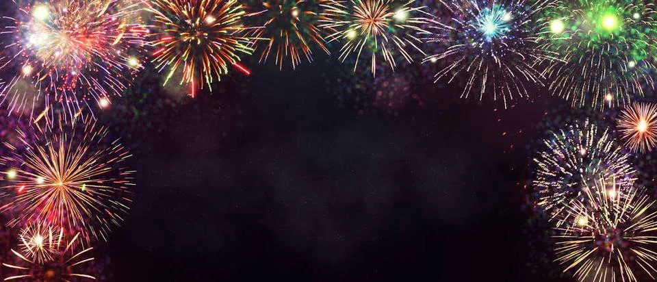 Abstract colored firework on dark sky. Celebration and anniversary concept... Foto stock