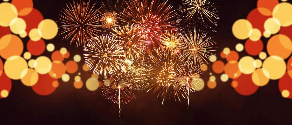 Abstract colored firework on dark sky. Celebration and anniversary concept... Foto stock