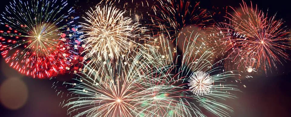 Abstract colored firework on dark sky. Celebration and anniversary concept... 写真素材