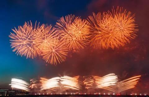 Abstract colored firework with the rays of light directed to the sky. Foto stock