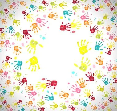 Abstract colored flat hands imprints background Stock Illustration