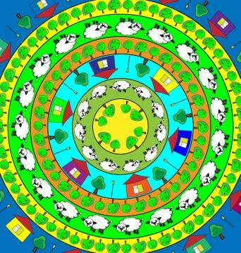 Abstract colored image of lambs and garden in the ring Stock Illustration