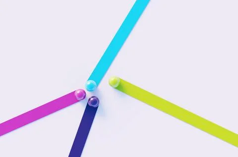 Abstract colored lines with spheres at the end on a white background. 3D rend Stock Illustration