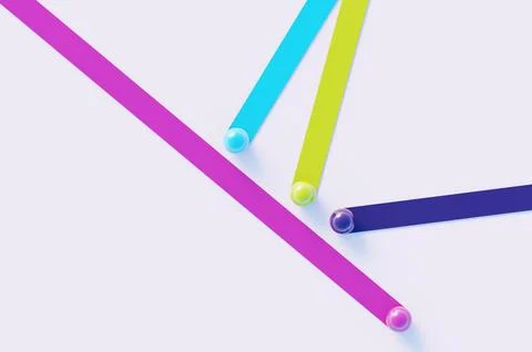 Abstract colored lines with spheres at the end on a white background. 3D rend Stock Illustration