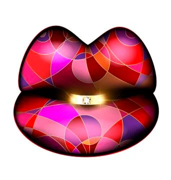 Abstract colored lips and diamond ring Stock Illustration