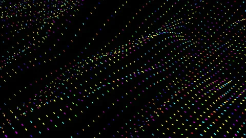 Abstract colored neon glitch boxes on a black background move in a waveform. Vídeo Stock 223802881