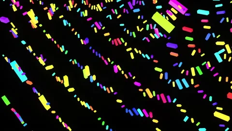 Abstract colored neon glitch boxes on a black background move in a waveform. 스톡 동영상 223802891