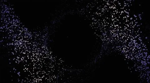 Abstract colored particles moving in circle on black background. Abstraction of Illustrazione stock