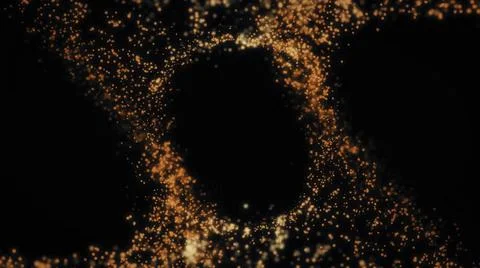 Abstract colored particles moving in circle on black background. Abstraction of Stock Illustration