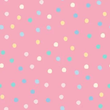 Abstract colored polka dots seamless pattern on pink background. Cute circle  Stock Illustration