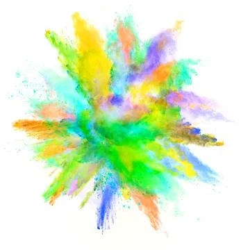 Abstract colored powder explosion isolated on white background. Stock Photos