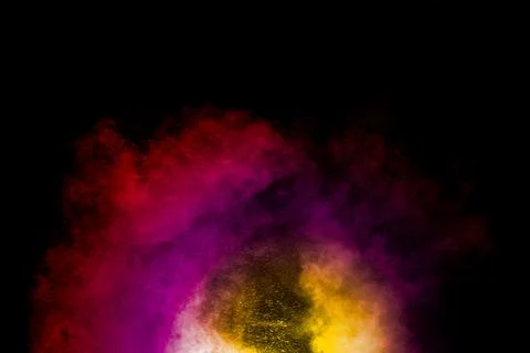 Abstract of colored powder explosion isolated on black background. 스톡 사진