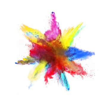 Abstract colored powder explosion on white background Foto stock
