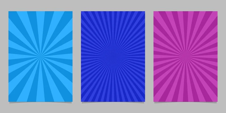 Abstract colored ray burst pattern brochure background set Иллюстрация