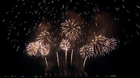 Abstract colored real firework background with big shining glowing fireworks  Stock Photos