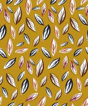 Abstract colored seamless pattern of fall, autumn leaves. Hand drawn leaf on dar 스톡 일러스트
