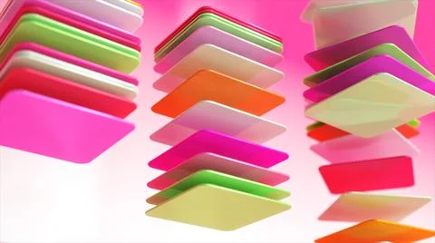 Abstract colored square flat objects are collected in stacks. Pink white green 스톡 일러스트