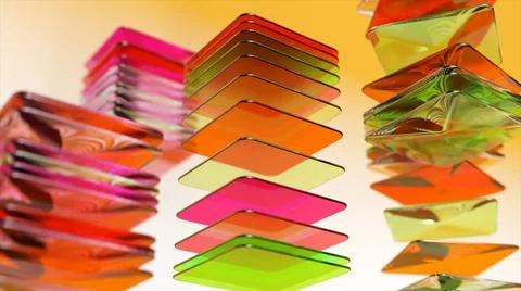 Abstract colored square flat objects are collected in stacks. Pink, orange Stock Illustration