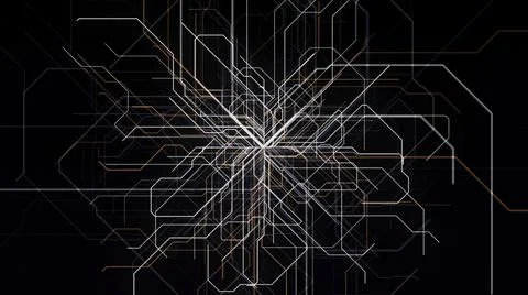 Abstract colored tangled narrow lines on black background. Animation. Straight Stock Illustration