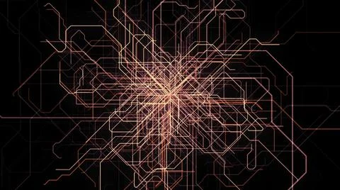 Abstract colored tangled narrow lines on black background. Animation. Straight 스톡 일러스트