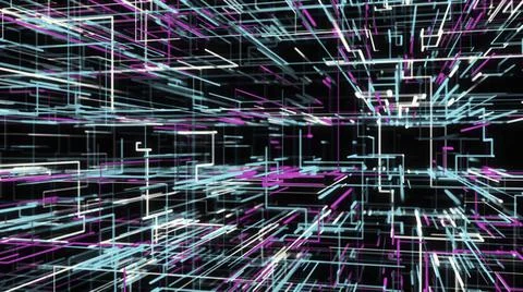 Abstract colored tangled narrow lines on black background with 3D effect Stock-Illustration