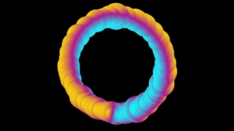Abstract colorful 3D neon gradient torus ring element on black background Stock Footage 339081556