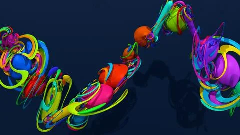 Abstract Colorful 3D render Fluid Shapes on Dark Background Stock-Illustration