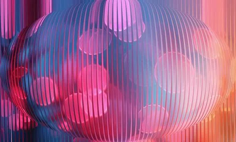 Abstract Colorful 3D Spherical Structure with Vertical Ribbed Texture and G.. Stock Illustration