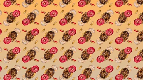 Abstract colorful animation - side view different donuts move up circling dia 스톡 동영상 129080864
