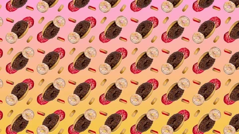 Abstract colorful animation - side view different donuts move up circling dia Stock Footage 129080926