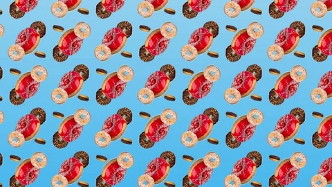 Abstract colorful animation - side view different donuts move up circling dia Stock-Footage 129080994